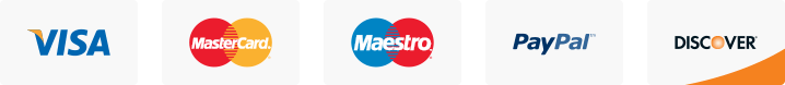 Visa, MasterCard, Maestro, PayPal, Discover
