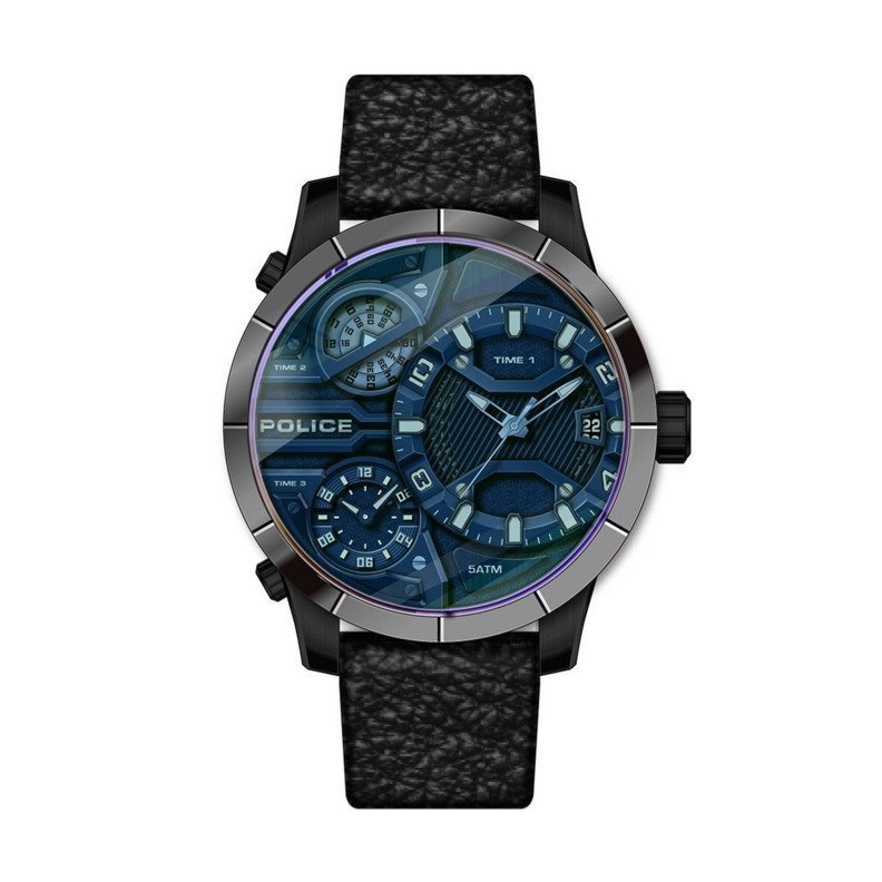 Police Bushmaster 3H Date Blue Dial Black L Pewjb2110640 Watch