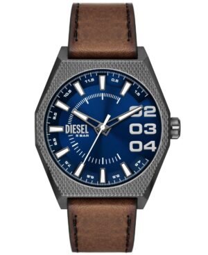 Men's Scraper Quartz Three Hand Brown Leather Watch 44mm