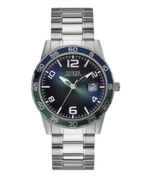 Men's Date Silver Tone Stainless Steel Watch 42 mm