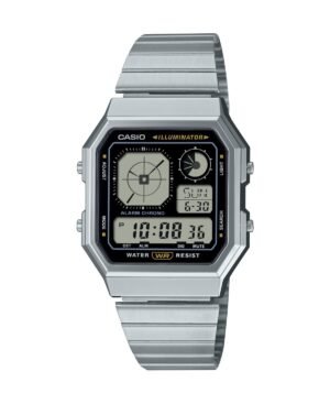 Men's Vintage Digital Stainless Steel Bracelet Watch 34mm