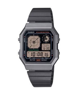 Men's Vintage Digital Gunmetal-Tone Stainless Steel Bracelet Watch 34mm