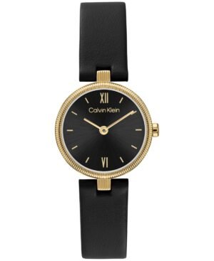 Women's Gleam Black Leather Strap Watch 24mm