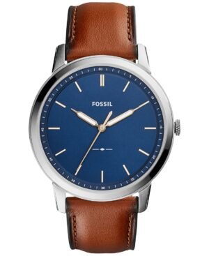 Men's The Minimalist Brown Leather Strap Watch 44mm