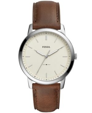 Men's Minimalist Brown Leather Strap Watch 44mm