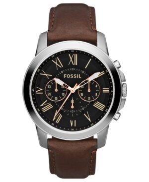 Men's Chronograph Grant Brown Leather Strap Watch 44mm