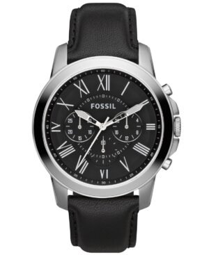 Men's Chronograph Grant Black Leather Strap Watch 44mm FS4812