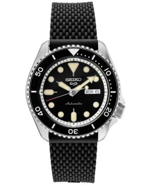 Seiko Men's Automatic Sport Black Silicone Mesh Strap Watch 42.5mm