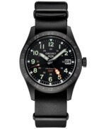 Seiko Men's Automatic 5 Sports GMT Black Leather Strap Watch 39mm