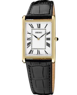 Seiko Men's Gold Leather Strap Watch, 27.2mm