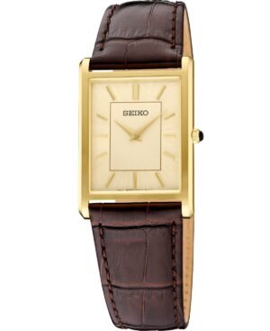 Seiko Men's Gold Leather Strap Watch, 27.2mm