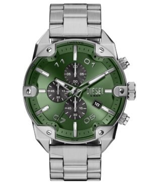 Diesel Men's Spiked Quartz Chronograph Silver Stainless Steel Watch 49mm