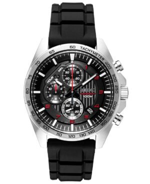 Seiko Men's Chronograph Black Silicone Strap Watch 43.9mm