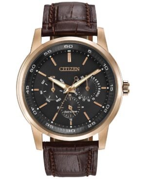 Citizen Men's Dress Eco-Drive Black-Brown Leather Strap Watch 44mm BU2013-08E