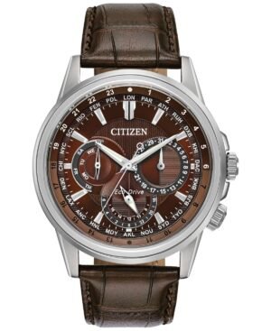 Citizen Eco-Drive Men's Calendrier Brown Leather Strap Watch 44mm