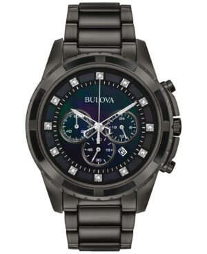 Bulova Men's Chronograph Diamond Accent Dark Gray Stainless Steel Bracelet Watch 44mm 98D133