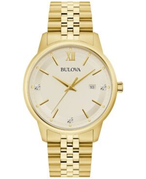 Bulova Men's Classic Diamond Accent Gold-Tone Stainless Steel Bracelet Watch 41mm