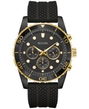 Bulova Men's Chronograph Classic Black Silicone Strap Watch 43mm