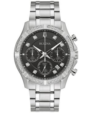 Bulova Men's Chronograph Classic Diamond (1/8 ct. t.w.) Stainless Steel Bracelet Watch 44mm, A Macy's Exclusive Style