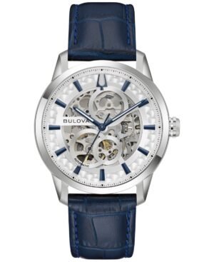 Bulova Men's Classic Sutton Automatic Blue Leather Strap Watch 40mm