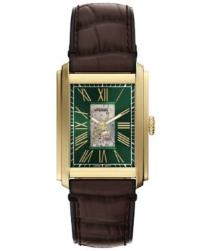 Fossil Men's Carraway Automatic Brown Croco Leather Watch, 30mm