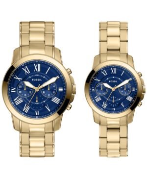Fossil Unisex Grant Chronograph Gold-Tone Stainless Steel Watch Set 44mm and 36mm