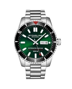 Stuhrling Men s Aquadiver 44mm Swiss Automatic Diver Watch, Green Dial, Stainless Steel Bracelet, 200M Water Resistant