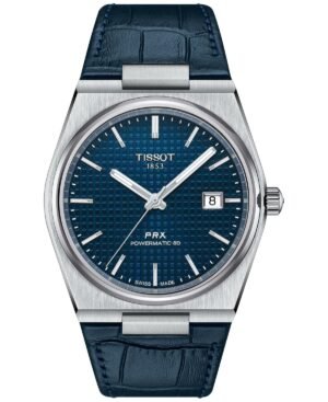 Tissot Men's Swiss Automatic PRX Powermatic 80 Blue Leather Strap Watch 40mm