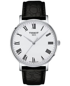 Tissot Men's Swiss Everytime Black Leather Strap Watch 40mm