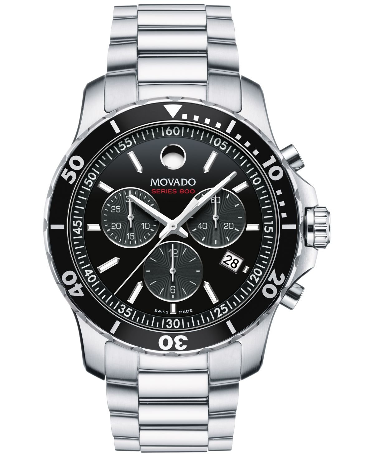 Movado Men's Swiss Chronograph Series 800 Performance Steel Bracelet Diver Watch 42mm