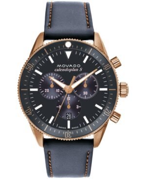 Movado Men's Calendoplan S Swiss Quartz Chronograph Gray Leather Strap Watch 42mm