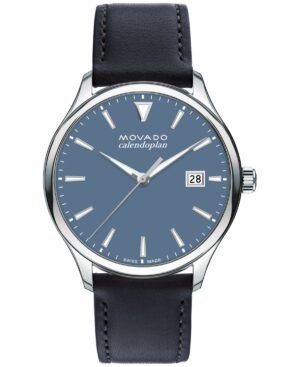 Movado Men's Swiss Calendoplan Blue Leather Strap Watch 40mm