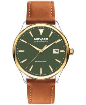 Movado Men's Calendoplan Swiss Automatic Cognac Leather Watch, 40mm