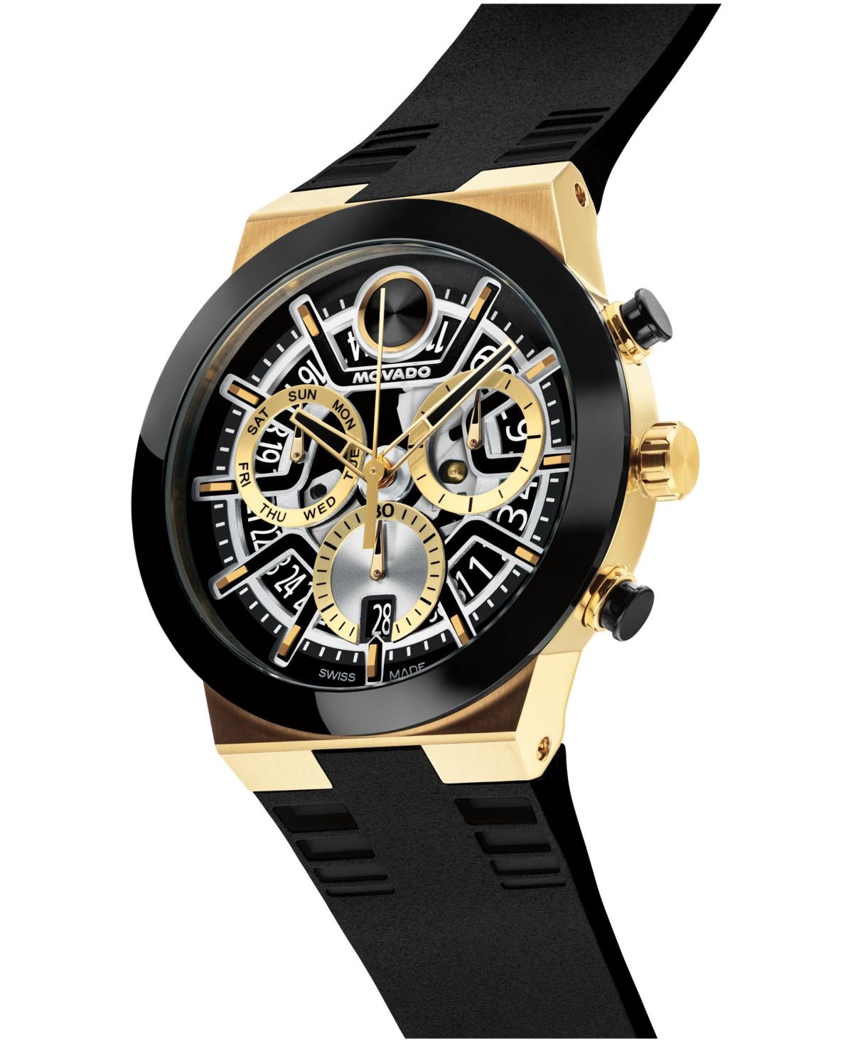 Movado Men's Bold Fusion Swiss Quartz Chrono Black Silicone Watch, 44.50mm