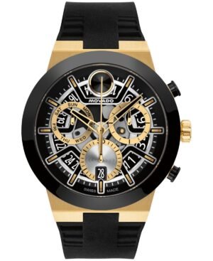 Movado Men's Bold Fusion Swiss Quartz Chrono Black Silicone Watch, 44.50mm