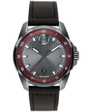 Movado Men's Bold Verso S Swiss Quartz Black Leather Watch, 42mm
