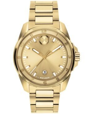 Movado Men's Bold Verso S Swiss Quartz Ionic Plated Light Yellow Gold Steel Watch, 42mm