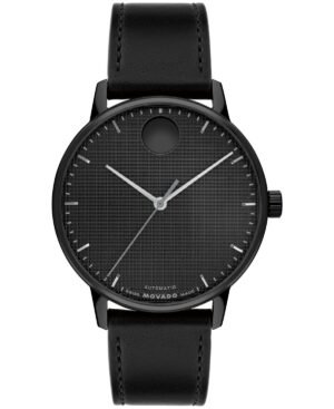 Movado Men's Movado Face Automatic Black Leather Watch 39mm