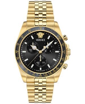 Versace Men's Swiss Chronograph Greca Chrono Wave Gold Ion Plated Bracelet Watch 43mm
