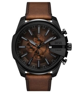 Diesel Men's Mega Chief Slim Quartz Chronograph Brown Leather Watch, 48mm