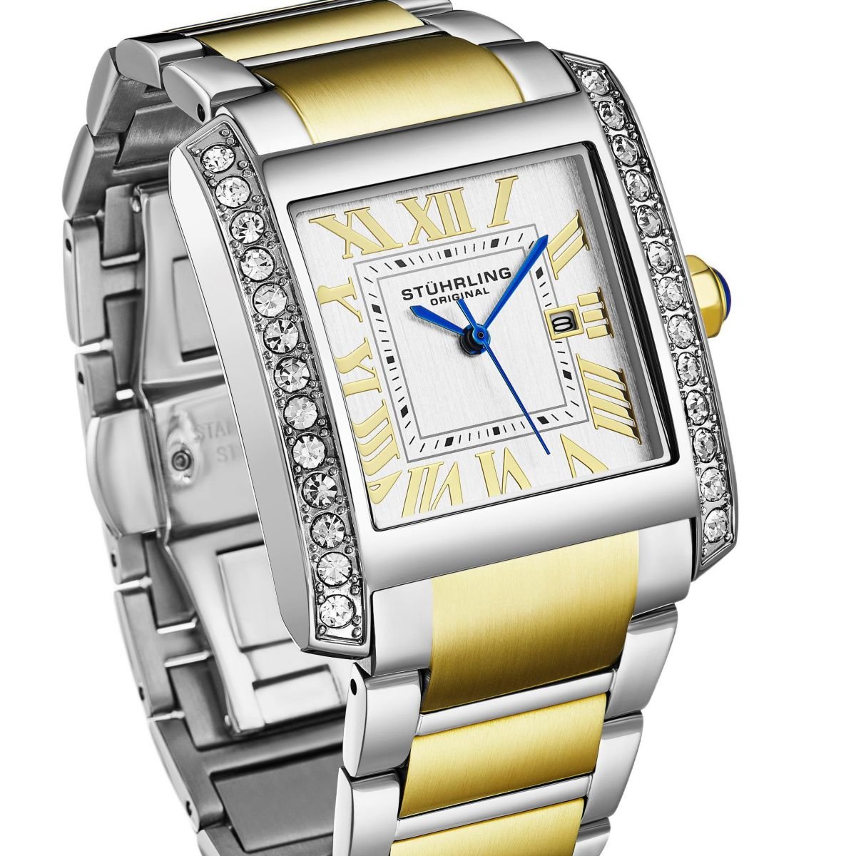 Stuhrling Elan 4088.3 Women s Rectangular Quartz Watch, Two-Tone Stainless Steel Bracelet