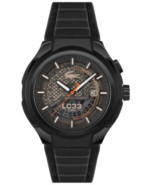 Lacoste Men's LC33 Mech Hybrid Automatic Black Silicone Strap Watch, 44mm