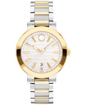 Movado Women's Vizio Swiss Quartz Silver-Tone Stainless Steel Light Yellow PVD Bracelet Watch 32mm