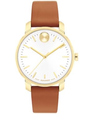 Movado Women's Bold Access Swiss Quartz Cognac Leather Watch, 34mm