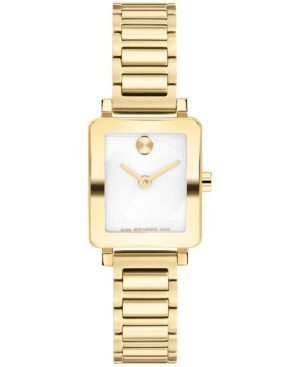 Movado Women's Bold Evolution 2.0 Mini Tank Swiss Quartz Ionic Plated Light Yellow Gold Steel Watch, 20x23mm