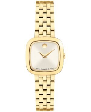 Movado Women's Museum Classic Cushion Swiss Quartz Light Yellow PVD Steel Watch, 22mm