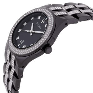 Bulova Quartz Crystal Black Dial Men's Watch & Dog Tag 98K101 - luxury watch