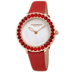Akribos XXIV Quartz White Dial Red Leather Ladies Watch AK1093RD