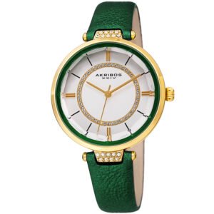 Akribos XXIV Quartz White Dial Green Leather Ladies Watch AK1116GN