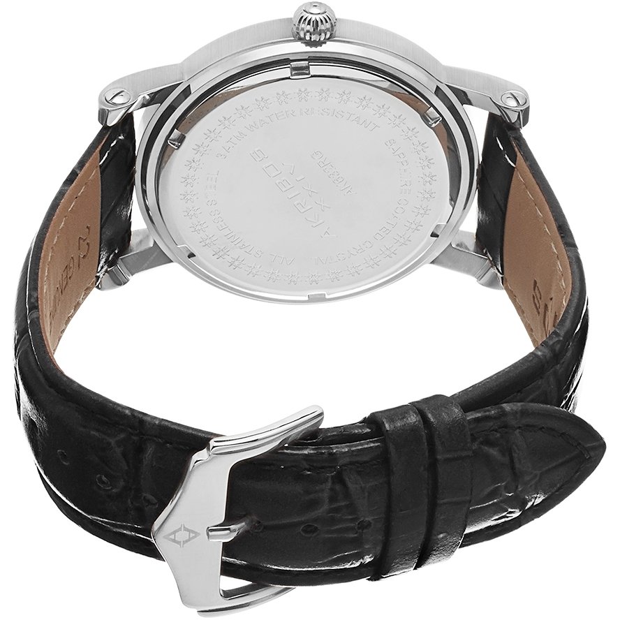 Akribos Black Dial Stainless Steel Black Leather Men's Watch AK632SSB - Image 2